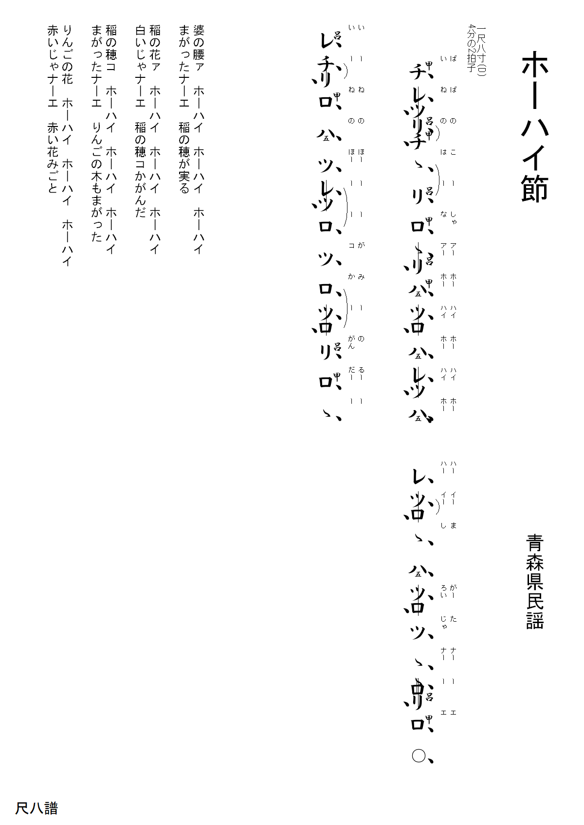 尺八の記譜法（琴古流・都山流） | 和楽器用楽譜作成・変換ソフト 和楽一筋 説明書 | じょんからドットコム